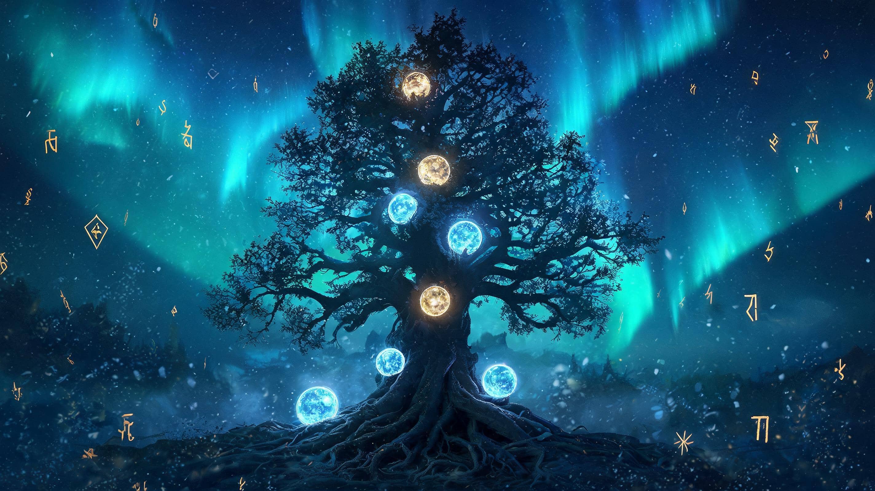 北欧神话 · 极夜寒冰与古铁金辉中的世界树